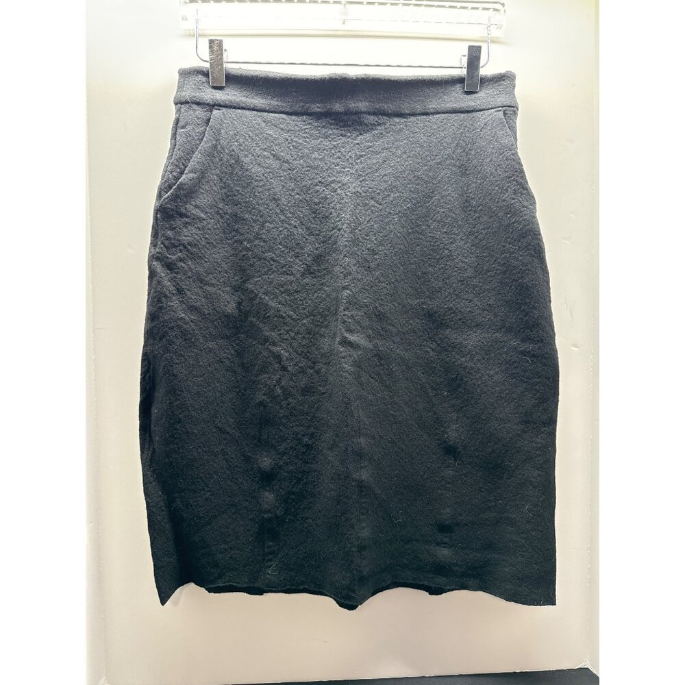 Eileen Fisher Black Boiled Wool Pencil Skirt With Pockets & Side Zipper Medium M